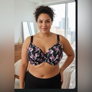 Cacique Black and Purple Floral Bra